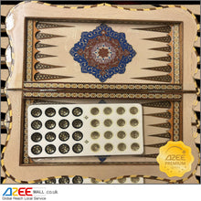 Load image into Gallery viewer, LUXURY CARVED KHATAM BACKGAMMON AND CHIPS SET – TAZHIB - AZeeMall