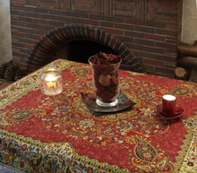 Load image into Gallery viewer, Square Afshari Red Termeh Tablecloth – 100×100 cm – Traditional Termeh Textile - AZeeMall