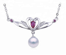 Load image into Gallery viewer, Heart Flower Jewellery Cultured Silver Freshwater Pearl Pendant with Chain - AZeeMall
