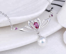 Load image into Gallery viewer, Heart Flower Jewellery Cultured Silver Freshwater Pearl Pendant with Chain - AZeeMall