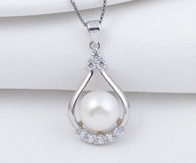 Load image into Gallery viewer, Modern Big Clover Drop Shape Silver Pearl Pendant with Chain - AZeeMall