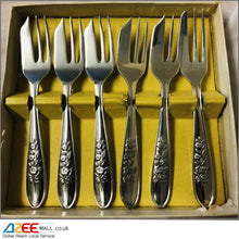 Load image into Gallery viewer, Dessert Forks in Case Box - Set of 6 - Vintage Silver Plated Cutlery - AZeeMall