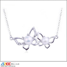 Load image into Gallery viewer, Double Butterfly Silver Freshwater Pearl Pendant Jewellery with Chain - AZeeMall