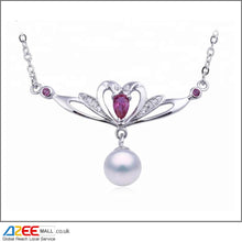 Load image into Gallery viewer, Heart Flower Jewellery Cultured Silver Freshwater Pearl Pendant with Chain - AZeeMall