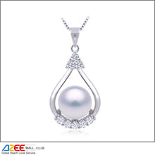 Load image into Gallery viewer, Modern Big Clover Drop Shape Silver Pearl Pendant with Chain - AZeeMall