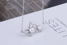 Load image into Gallery viewer, Double Butterfly Silver Freshwater Pearl Pendant Jewellery with Chain - AZeeMall