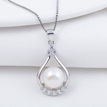 Load image into Gallery viewer, Modern Big Clover Drop Shape Silver Pearl Pendant with Chain - AZeeMall