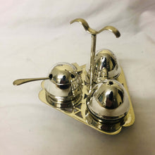 Load image into Gallery viewer, Silver plated salt and pepper shakers with mustard pot, spoon and stand - AZeeMall