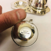 Load image into Gallery viewer, Silver plated salt and pepper shakers with mustard pot, spoon and stand - AZeeMall