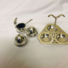 Load image into Gallery viewer, Silver plated salt and pepper shakers with mustard pot, spoon and stand - AZeeMall