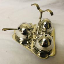 Load image into Gallery viewer, Silver plated salt and pepper shakers with mustard pot, spoon and stand - AZeeMall