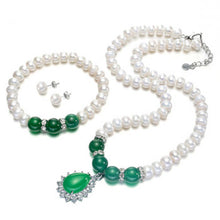 Load image into Gallery viewer, Natural Freshwater Pearl, Green Stone Jewellery Set - AZeeMall