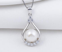 Load image into Gallery viewer, Modern Big Clover Drop Shape  Silver Pearl Pendant with Chain - AZeeMall

