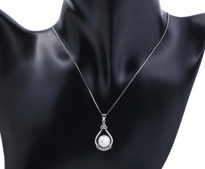 Modern Big Clover Drop Shape  Silver Pearl Pendant with Chain - AZeeMall