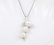 Load image into Gallery viewer, Flash with Three Pearls Sterling Silver Pearl  Pendant with Chain - AZeeMall
