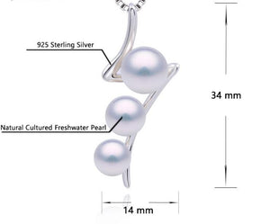 Flash with Three Pearls Sterling Silver Pearl  Pendant with Chain - AZeeMall