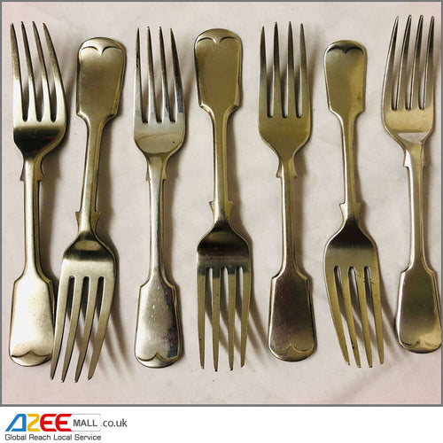 Antique Set of 5+2 Quality Silver Plated Fiddle Pattern Dessert Forks - D&A + EP B - AZeeMall