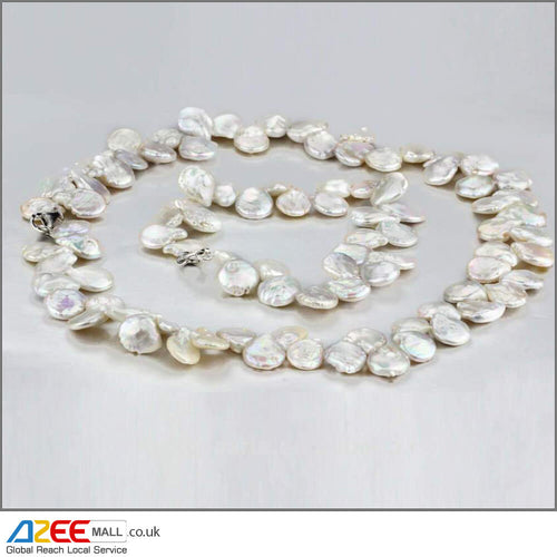 Coin Natural Freshwater Pearl Jewellery Set with 925 Silver Clasp - AZeeMall