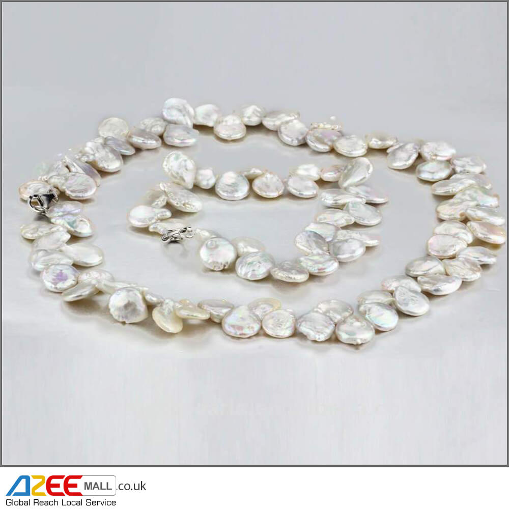 Coin Natural Freshwater Pearl Jewellery Set with 925 Silver Clasp - AZeeMall