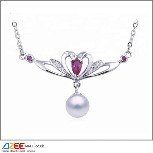 Heart Flower Jewellery Cultured Silver Freshwater Pearl Pendant with Chain - AZeeMall