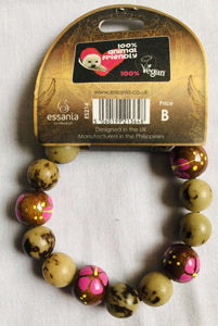 Vegan Wooden Pink Flowers Bead Bracelet (B2) - AZeeMall