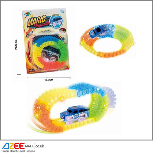 Glowing Race Track Bend Flex Flash 56pc with Light Up Car Toy - AZeeMall