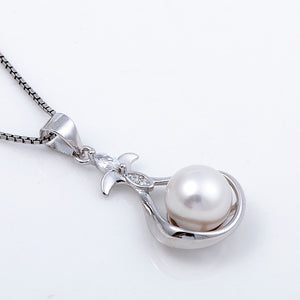 Charming Pretty Promise Lily of The Valley Sterling Silver Pearl Pendant with Chain - AZeeMall