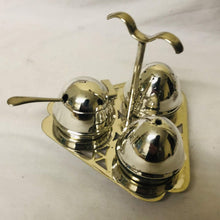 Load image into Gallery viewer, Silver plated salt and pepper shakers with mustard pot, spoon and stand - AZeeMall
