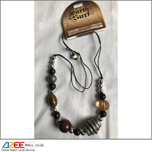 Vegan Sting of Mixed Shape Silver and Brown Beads Necklace (N5) - AZeeMall