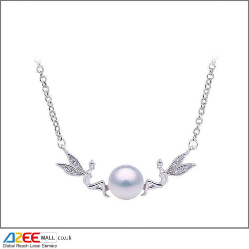 925 Sterling Silver Elf Girl Jewellery Pearl Necklace with Chain - AZeeMall