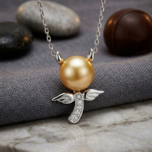 Angel Jewellery Natural Pearl Silver Pendant With Chain