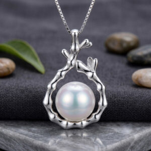Antique Classic Tree Branch Sterling Silver Pearl Pendant With Chain