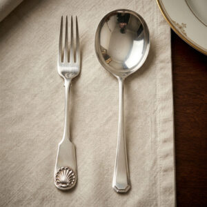 Antique Silver Plated Serving Large Serving Fork & Spoon