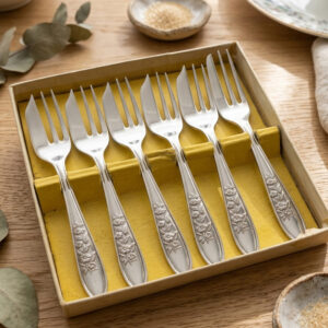 Dessert Forks in Case Box - Set of 6 - Vintage Silver Plated Cutlery