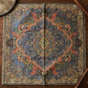 Premium Persian Termeh Tablecloth – Blue Paisley & Floral Design (100 x 100 cm)