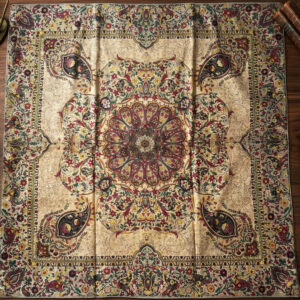 Premium Persian Termeh Tablecloth – Classic Cream Floral & Paisley Design (100 x 100 cm)