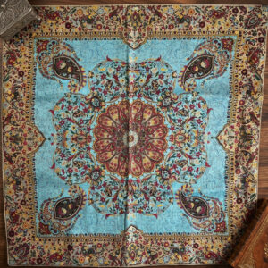 Premium Persian Termeh Tablecloth – Light Blue Floral & Paisley Design (100 x 100 cm)