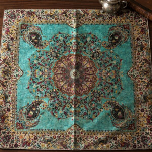 Premium Persian Termeh Tablecloth – Vibrant Turquoise Floral & Paisley Design (100 x 100 cm)